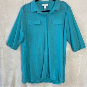 Peck & Peck hidden button down textured tunic top